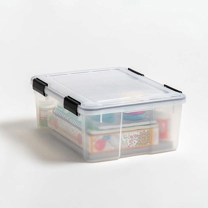IRIS USA WeatherPro 31 Qt Storage Bins with Lids, 6 Pack, BPA-Free Plastic Gasket Box with Tight Latch and Seal, Stackable Nestable Tote Tub - Clear/Black