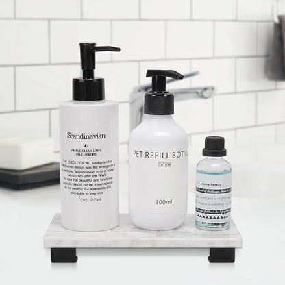 Bathroom Vanity Tray and White Marble Kitchen Soap Tray, Luxurious Small Accessory for Table/Countertop (Black-Rectangle, 8" x 4" x 1")