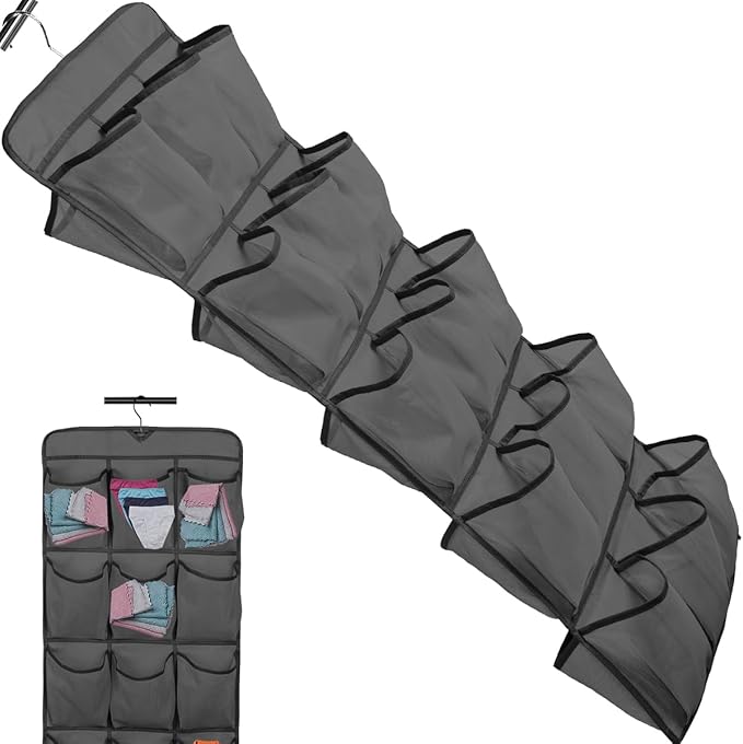30 Large Pockets Dual Sided Hanging Shoe Organizer Double-Side Closet Storage Shelves with Rotating Hanger Space Saving Storage Bag Portable Shoe Rack Holder for Bedroom Laundry Room,Black