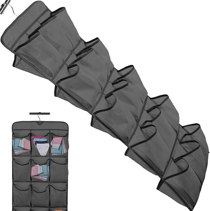 30 Large Pockets Dual Sided Hanging Shoe Organizer Double-Side Closet Storage Shelves with Rotating Hanger Space Saving Storage Bag Portable Shoe Rack Holder for Bedroom Laundry Room,Black