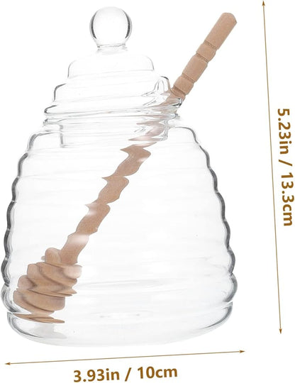 Amosfun 1Set Honey Storage Jar with Stirring Rod Transparent Borosilicate Glass Syrup Dispenser for Home Kitchen Use for Honey Jam and Syrup Storage