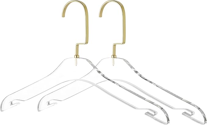 HomeCube USA Clear Acrylic Clothes Hangers with Gold Hooks – Heavy Duty Lucite Design, Elegant & Sturdy for Sweaters, Suits, Jackets, Shirts, Dresses & Boutique Use (20, Small 13")