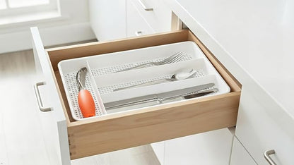 Dial Industries Small Cutlery, Utensil, Silverware Kitchen Drawer Organizer Tray, White