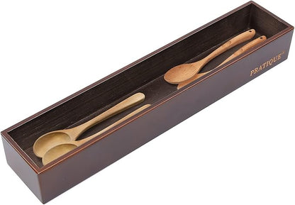 PRATIQUE Bamboo Drawer Organizer,Kitchen Utensil Organizer Silverware Tray,Cutlery Holder, Wood Storage Box for Flatware, Makeup, Bathroom, Office Desk,15 * 3 * 2,Nut-brown