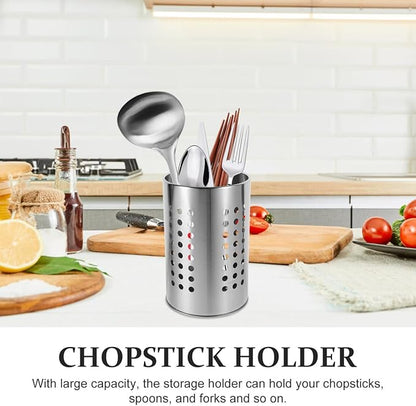 ULTECHNOVO Kitchen Utensil Holder with Drain Holes Stainless Steel Cutlery Organizer for Chopsticks Spoons Forks - 7X4.7 Inch Flatware Drying Rack for Countertop Storage