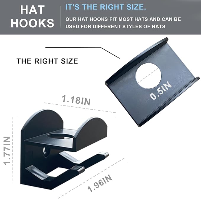 Adhesive Hat Hooks for Wall (20-Pack) No Drilling Caps Holder Organizer Minimalist Hat Rack Design Wall Mounted Hat Rack for Men Trucker Hat (BLACK)