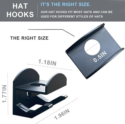 Adhesive Hat Hooks for Wall (20-Pack) No Drilling Caps Holder Organizer Minimalist Hat Rack Design Wall Mounted Hat Rack for Men Trucker Hat (BLACK)