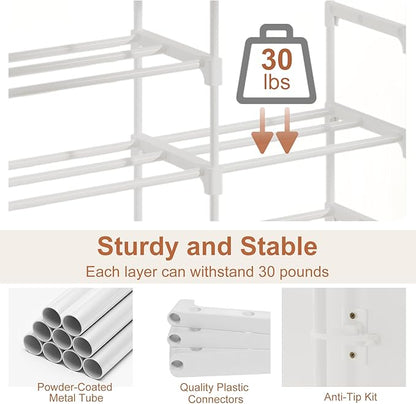 Tall Shoe Rack, 10 Tier Shoe Rack Organizer with 2 Large Drawers, Shoe Storage for 36-40 Pairs, Sturdy Metal Shoe Shelf Shoe Stand for Closet Entryway, White