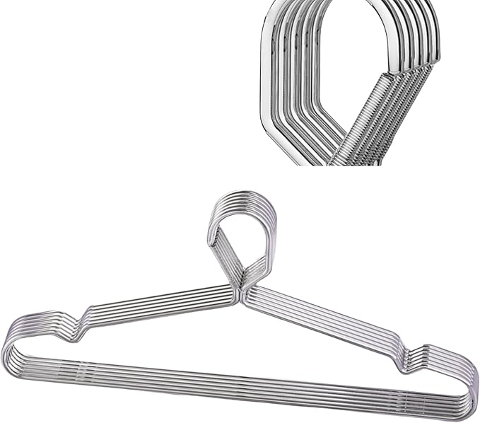 10 Pack 16.5” Wire Locking Hanger 4mm Lockable Hangers Stainless Steel Slim Thin Heavy Duty Windproof Close Hook Metal Space Saving Hotel RV Clothes Hangers Silver