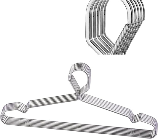 10 Pack 16.5” Wire Locking Hanger 4mm Lockable Hangers Stainless Steel Slim Thin Heavy Duty Windproof Close Hook Metal Space Saving Hotel RV Clothes Hangers Silver