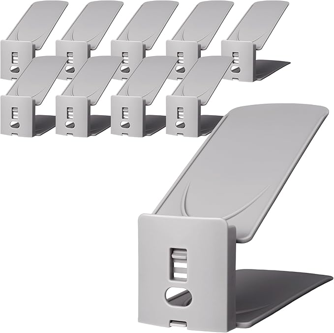 Like IT SH-01L Shoe Storage, Space Saving, 2 x Storage Capacity, Shoe Space Saver, Set of 10, Height Adjustable, Gray, Made in Japan, 10 Pieces, Sneakers Storage, Unisex