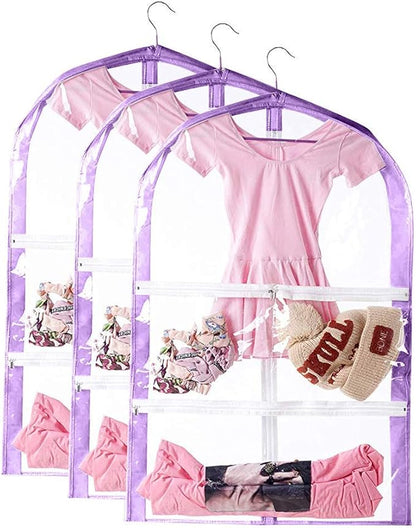 Clear Kids Garment Bags,3 Packs Garment Bag For Dance Costumes With Pockets,Foldable Garment Bags For Hanging Clothes Travel Storage,Dance Garment Bags For Dancers.35" Garment Dance Competition Bag