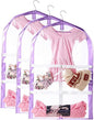 Clear Kids Garment Bags,3 Packs Garment Bag For Dance Costumes With Pockets,Foldable Garment Bags For Hanging Clothes Travel Storage,Dance Garment Bags For Dancers.35" Garment Dance Competition Bag