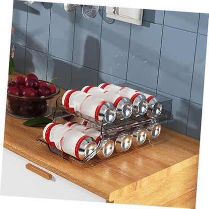 Garneck 1pcs Canned Drinks Storage Rack Soda Can Dispenser Double Organizer Fridge Can Holder Pantry Beer Organizer Auto-rolling Storage