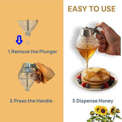Honey Dispenser No Drip Honeycomb Design– 6 Oz with Airtight Seal, Food-Grade ABS Plastic Honey Pot with Stand, Lightweight Honey Container for Home & Gifting