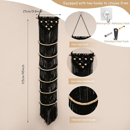 Ball Cap Hanger-1 Pack-Boho Macrame Cap Holder Wall Hat Organizer for Baseball Cap Holder Over Door, Hat Rack for Wall, Cap Rack for Decoration and Display（Black