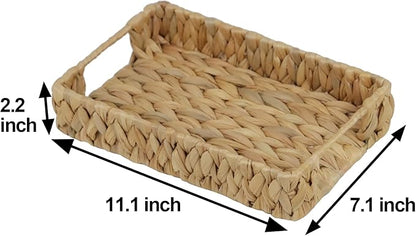 Bathroom Tray, 11 Inch Water Hyacinth Vanity Tray with Handle, Small Wicker Basket for Bathroom Toilet Tank Countertop, Wicker Bathroom Trays for Counter Decor