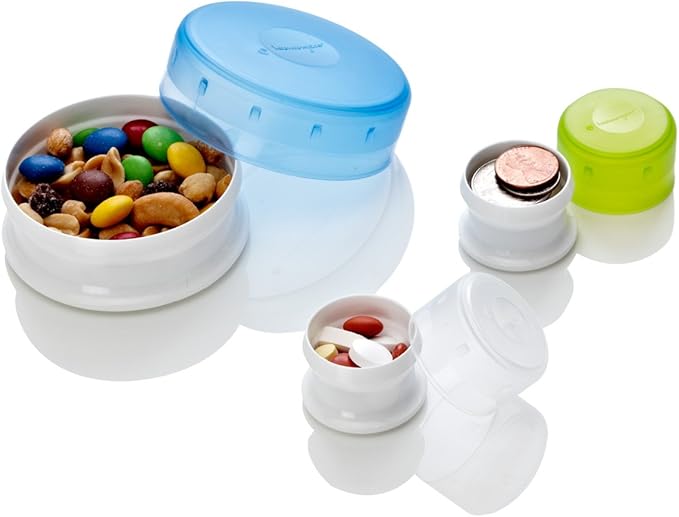 humangear GoTubb – Storage Containers for Snacks, Small Essentials and Travel Gear, Made from Food-Safe Materials, Clear/Green/Blue, Small (3-pack)