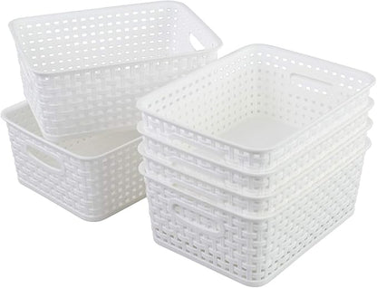 Plastic White Storage Baskets, 6 Pack Small Organizer Baskets Box