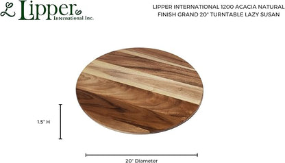 Lipper International 1200 Acacia Natural Finish Grand 20" Turntable Lazy Susan for Table - Convenient & Stylish Acacia Wood Design for Family Dining, Pantry, Counter or Craft Room