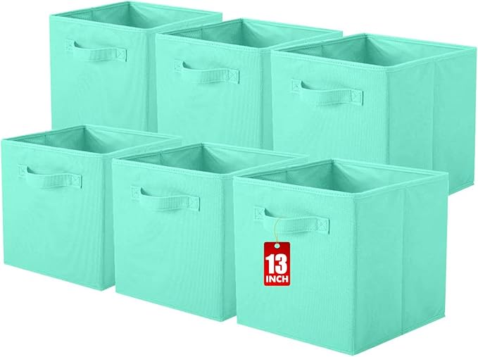 ShellKingdom Storage Bins, Foldable Fabric Storage Cubes And Cloth Organizer Drawer For Closet And Toys, 13 X 13 X 13 INCH, 6 Pack (Mint Green)