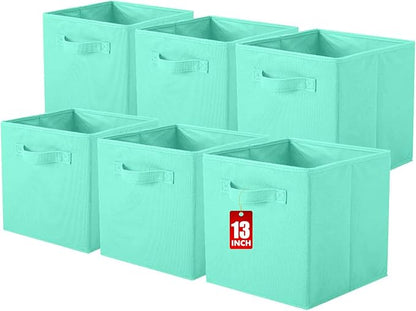 ShellKingdom Storage Bins, Foldable Fabric Storage Cubes And Cloth Organizer Drawer For Closet And Toys, 13 X 13 X 13 INCH, 6 Pack (Mint Green)
