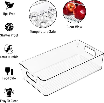 Clear Plastic Storage Bins, Perfect for Kitchen Organization or Pantry Organization and Storage, Large Fridge Organizer Plastic Bins, Pantry Organization and Storage Bins, Cabinet Organizers