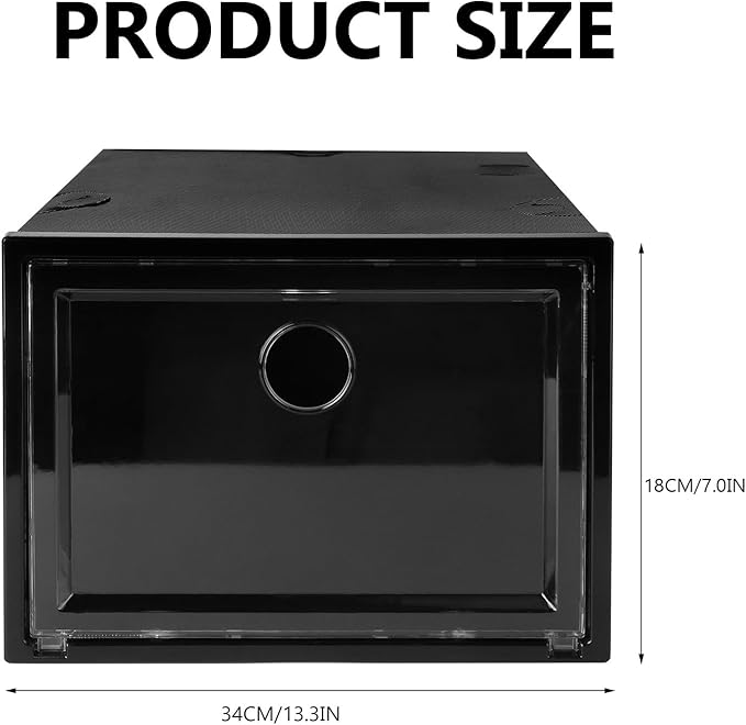 VICASKY Plastic Shoes Storage Box with Dustproof Cover, 34x18x25cm, Black Front-opening Shoe Organizer for Sneaker and Boot Storage at Home
