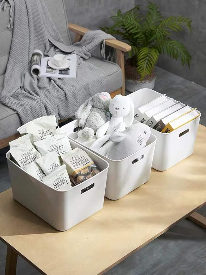 Set Of 8 Plastic Storage Bins,Versatile Kitchen Pantry Organization and Storage,for Plastic Storage Container Under Bed,Under Sink Bathroom Organizer (White, 8 Pack