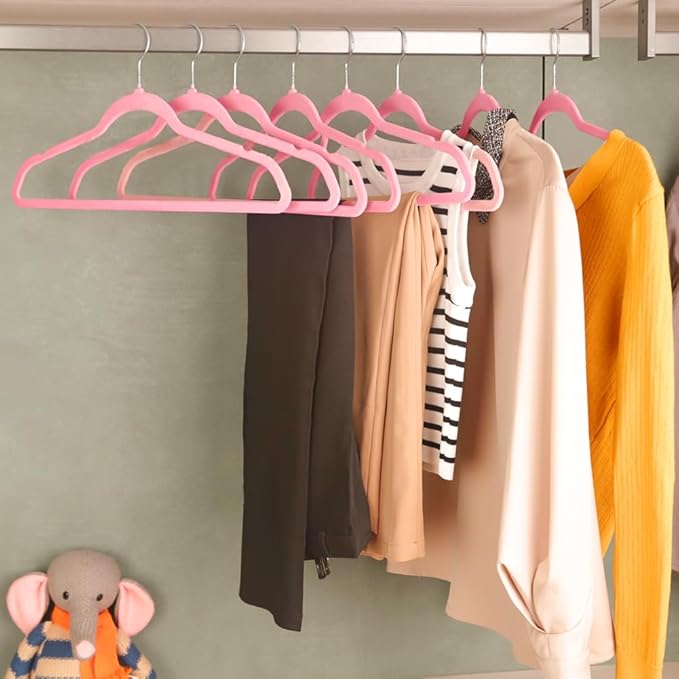 Stormix 52 Pack Velvet Hangers, 17.3 x 8.9 Inches Clothes Hangers, Non Slip Dresses Hangers with Shoulder Notches for Adult Rose