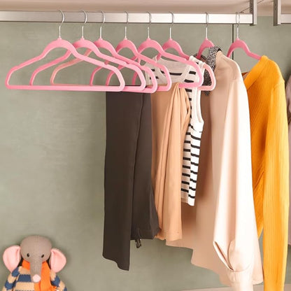 Stormix 52 Pack Velvet Hangers, 17.3 x 8.9 Inches Clothes Hangers, Non Slip Dresses Hangers with Shoulder Notches for Adult Rose