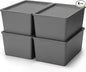 Menkxi 4 Pcs Storage Bins with Lids Plastic Stackable Containers for Organizing Shelves Christmas Ornament Box Baskets(Gray,Large)