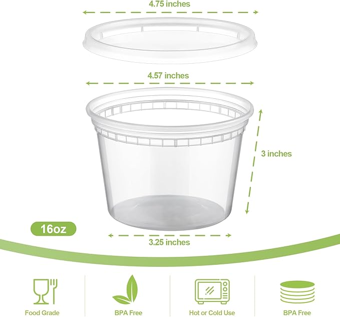 AOZITA 24 Sets 16 oz Plastic Deli Food Containers With Lids, Airtight Food Storage Containers, Freezer/Dishwasher/Microwave Safe, Soup Containers For Takeout Meal Prep Storage