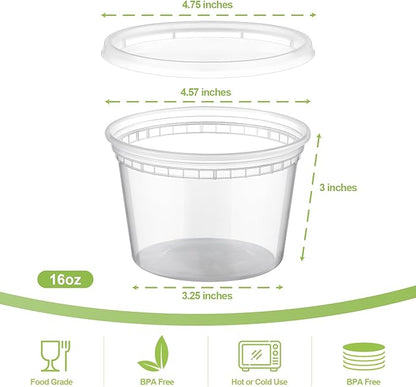 AOZITA 24 Sets 16 oz Plastic Deli Food Containers With Lids, Airtight Food Storage Containers, Freezer/Dishwasher/Microwave Safe, Soup Containers For Takeout Meal Prep Storage
