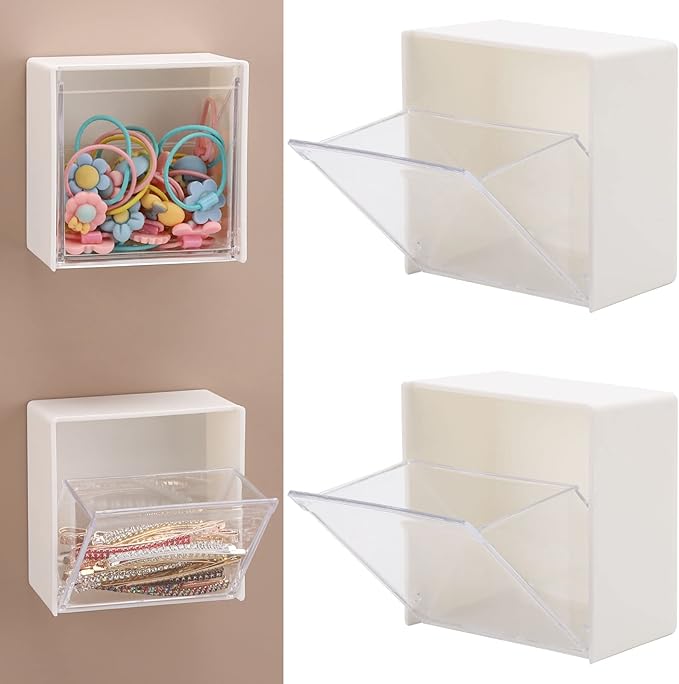 Tecbeauty 2PCS Cotton Pads Holder Dispenser, Wall Mounted Cotton Ball Organizers and Storage Box Rounds Jar Containers for Cotton Ball, Floss, Hairpin, Rubber Band, Clip（3.35in x1.8in x3.35in）