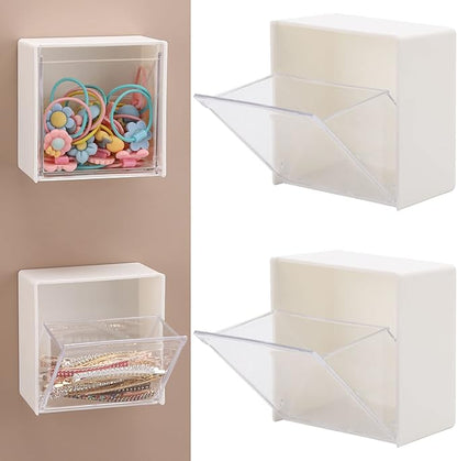 Tecbeauty 2PCS Cotton Pads Holder Dispenser, Wall Mounted Cotton Ball Organizers and Storage Box Rounds Jar Containers for Cotton Ball, Floss, Hairpin, Rubber Band, Clip（3.35in x1.8in x3.35in）
