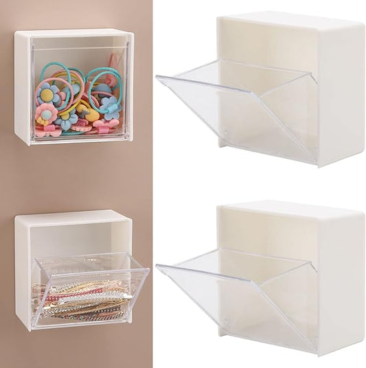 Tecbeauty 2PCS Cotton Pads Holder Dispenser, Wall Mounted Cotton Ball Organizers and Storage Box Rounds Jar Containers for Cotton Ball, Floss, Hairpin, Rubber Band, Clip（3.35in x1.8in x3.35in）
