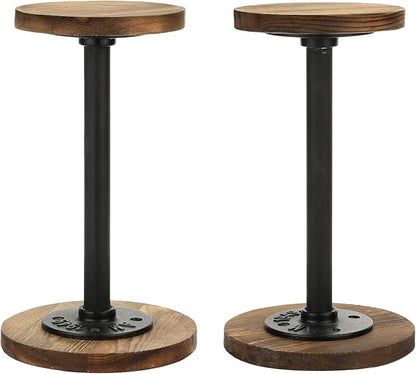 MyGift 2 Pcs Cowboy Hat Holder Rack, Hat Organizer Stand for Baseball Caps, Helmet, Tabletop Wig or Jewelry Display Riser, Rustic Burnt Wood with Industrial Metal Pipe
