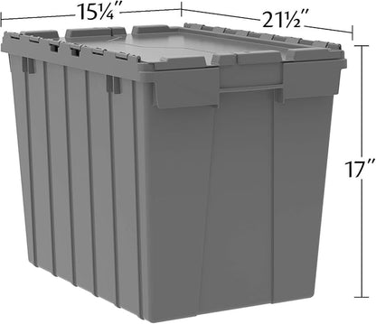 Akro-Mils 39170 Industrial Plastic Storage Tote with Hinged Attached Lid, (21-Inch L by 15-Inch W by 17-Inch H), Gray, (3-Pack)