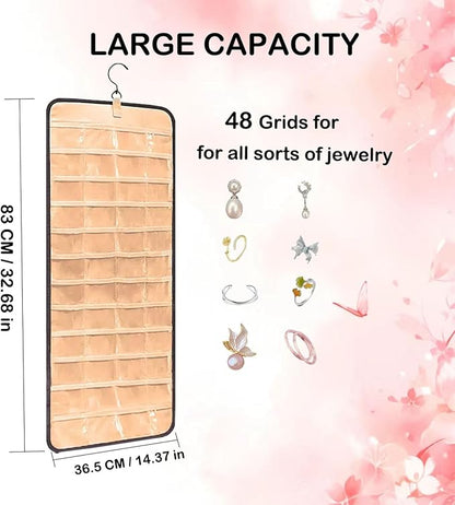 48 Pocket Oxford Fabric Double Sided Hanging Rotating Jewelry Organizer with Hanger Hooks for Earrings, Necklaces, Rings, Bracelets and Other Jewelry Storage