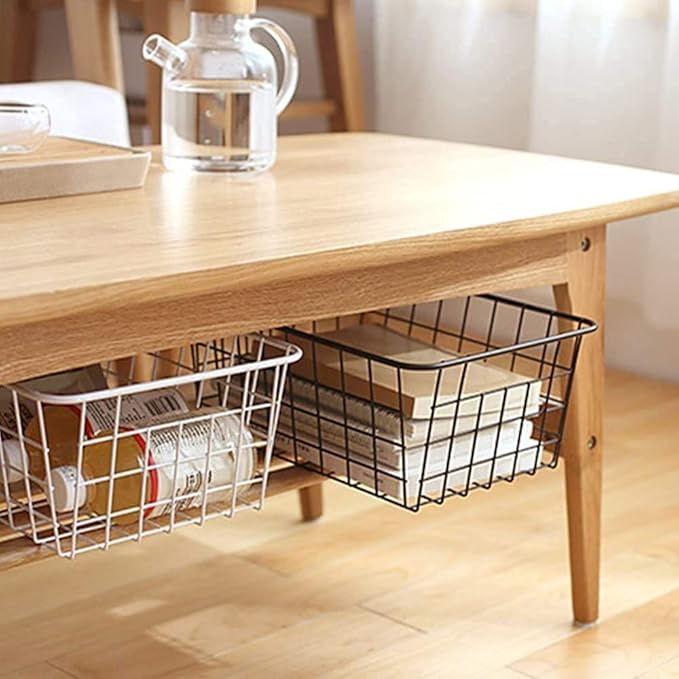 Redrubbit Wire Storage Baskets, Large Farmhouse Metal Freezer Basket Storage Organizer Bins with Handles for Kitchen Cabinets, Pantry, Closets, Bedrooms, Bathrooms, Set of 4, White
