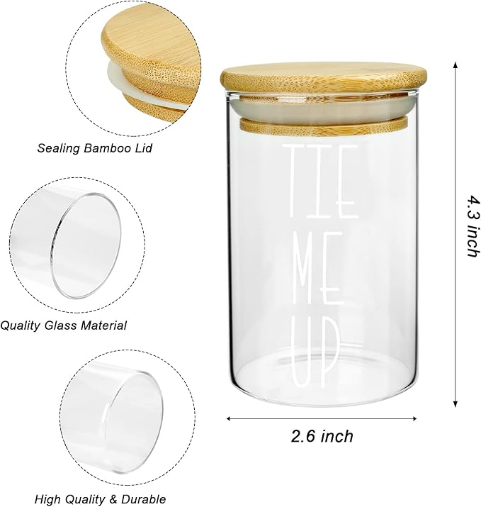 MOMEEMO Apothecary Jars with Lids for Bathroom Storage Organizer, Hair Tie Organizer & Bobby Pin Holder are Great for Bamboo Bathroom Accessories. (Hair Ties & Pins)
