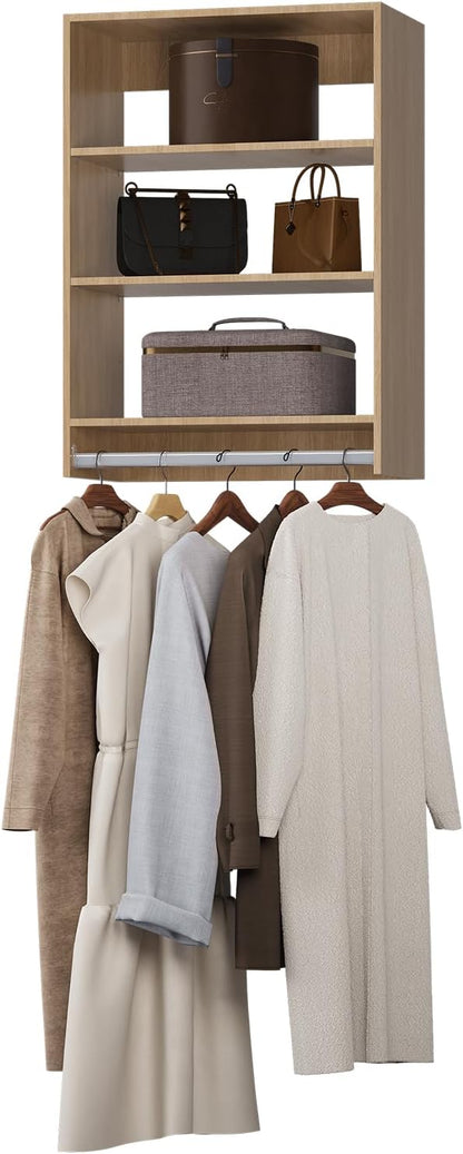 Medium Double Hanging Closet Unit, Modular System Organizer With Storage for Walk In Closets, Clothing Rack for Hanging Clothes, Bedroom, Wood, 25.5"W