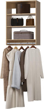 Medium Double Hanging Closet Unit, Modular System Organizer With Storage for Walk In Closets, Clothing Rack for Hanging Clothes, Bedroom, Wood, 25.5"W