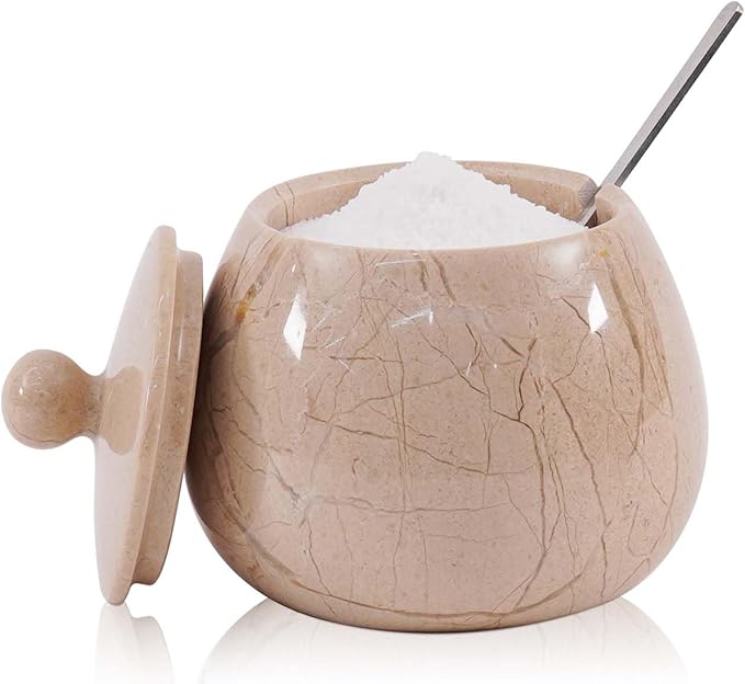 Verona Marble Salt Cellar with Lid – 4.5 Inch Table Salt Container, Salt Jar, Salt Dish, Salt Holder, Spice Jar, Sugar Bowl, Celtic Salt, Kitchen Countertop Decor