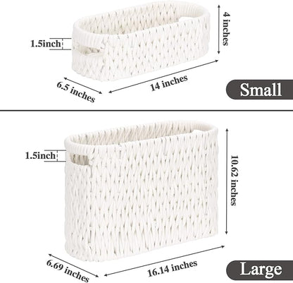 Boho Toilet Paper Storage Baskets, Cotton Rope Woven Bathroom Basket Set of 2, Standing Toilet Paper Holder for 6 Mega Rolls,Storage Bins for Toilet Tank Top, Bathroom Organizer Decor (White 2 Pack)