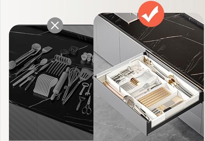 Utensil Organizer for Kitchen Drawers, Expandable Cooking Utensil Tray for Forks,Spoons, Knives,Space-Saving Expandable Cutlery Tray with Dividers, Fits Utensils of Various Sizes for Kitchen