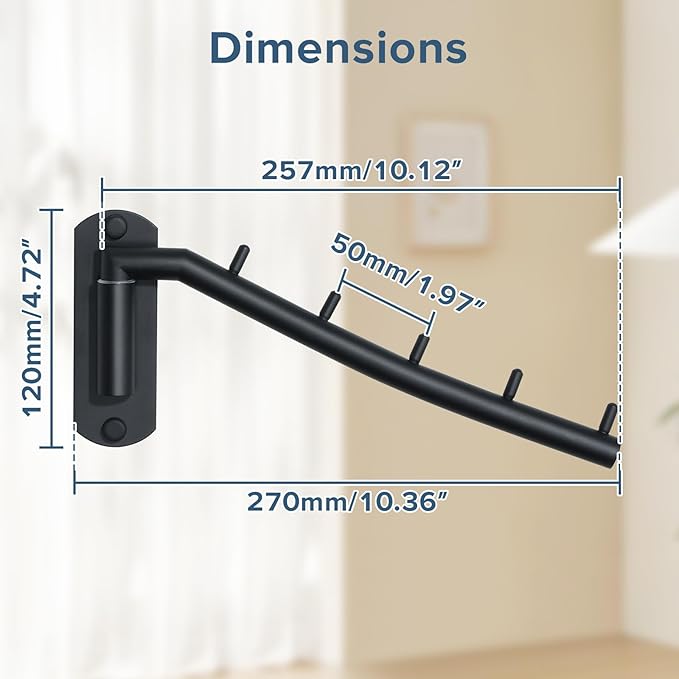 Alise Swing Clothes Hanger Rack,Black Garment Racks Wall Mounted Clothes Bar-Hanger Hooks Heavy Duty Folding Drying Rack Clothing Hanging System Closet Storage Organizer,Pack of 2