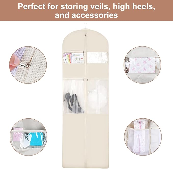 Foldable Wedding Dress Garment Bag for Travel, Hanging Garment Bag for Travel for Gowns and Long Dresses (White, 1PCS-72‘’)