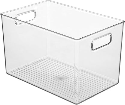 iDesign Storage Bins with Handles - Organizer Bins for Kitchen, Pantry, Bathroom, or Home Office - Set of 2 - Clear